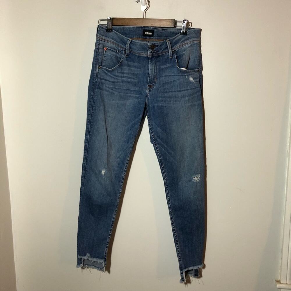 Hudson mid rise skinny with step hem distressed blue jeans womens 29 flap pocket - Picture 2 of 12